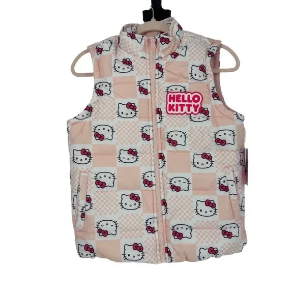 NWT Hello Kitty Girls Pink All Over Print Puffer Vest Large - Picture 4 of 8